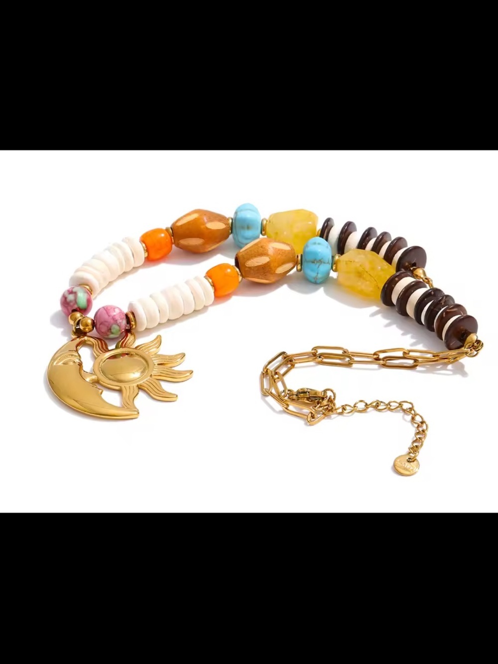 Celestial Sun Moon Gold Beaded Necklace - Picture 13 of 17
